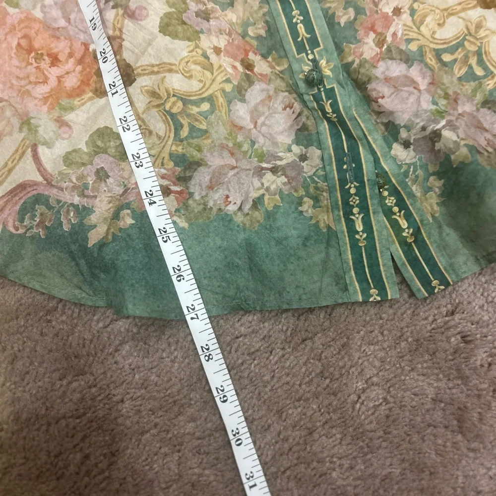 Zimmermann August Floral Silk Shirt Sleeve Shirt in Khaki Floral AU 3 - Picture 8 of 9